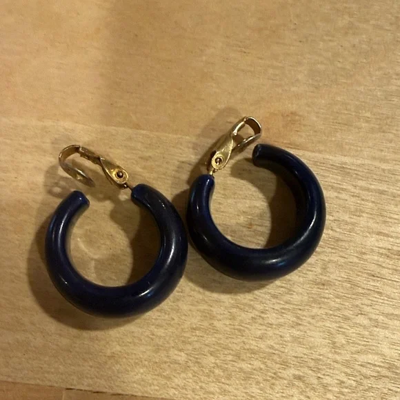 Vintage Navy Hoop Earrings - Picture 1 of 4